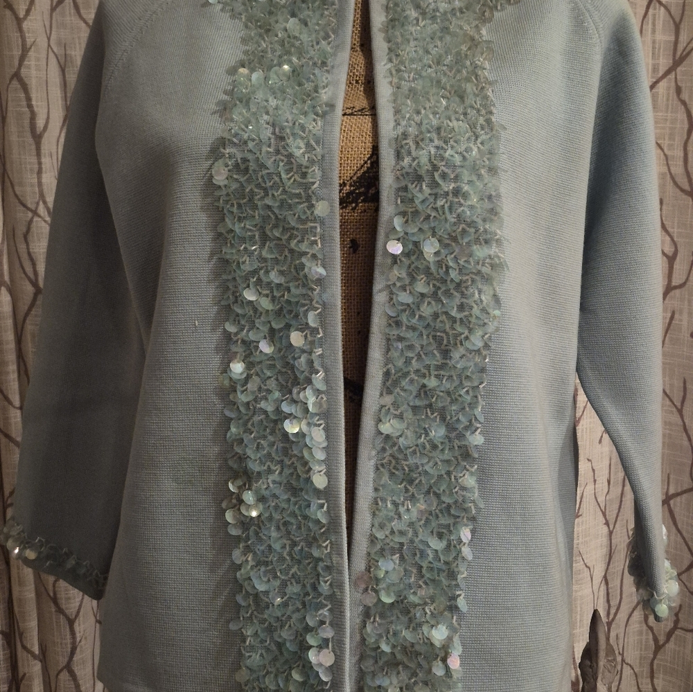 Vintage CIRCA 1950'S Sequin Embellished 100% Wool Handmade Cardigan.